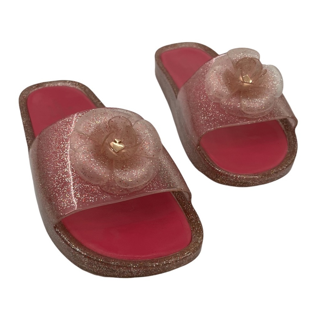 Kate Spade Pink Glitter Floral Jelly Slide Sandals Size 10 Women's
